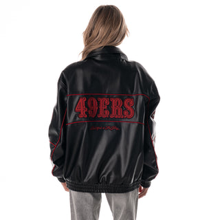 San Francisco 49ers Unisex Faux Leather Racing Jacket – Black-Faux Leather Jacket-thewildcollective