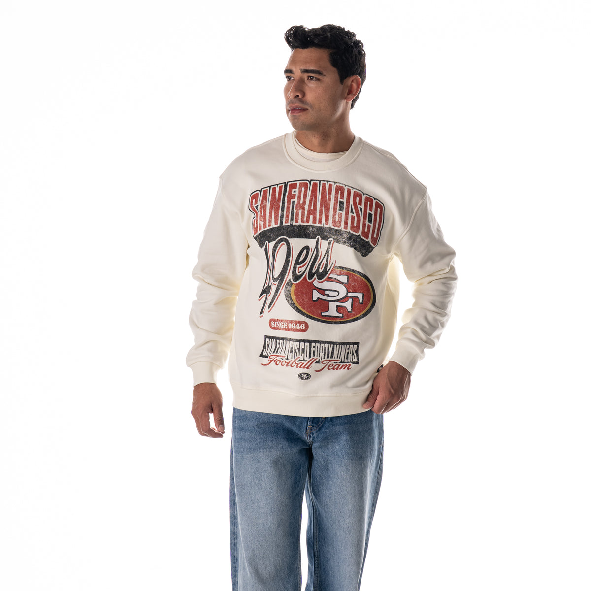 San Francisco 49ers Unisex Graphic Crew Fleece - Vintage White