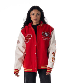 San Francisco 49ers Unisex Hooded Varsity Jacket - Red-Varsity Jacket-thewildcollective