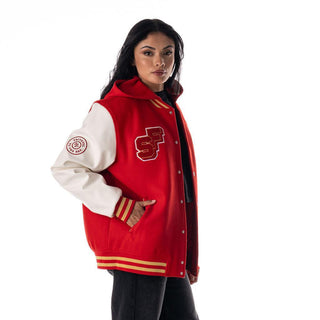 San Francisco 49ers Unisex Hooded Varsity Jacket - Red-Varsity Jacket-thewildcollective