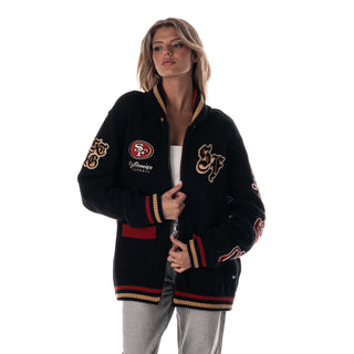 San Francisco 49ers Unisex Jacquard Zip Front Sweater - Black-Jacquard Sweater-thewildcollective