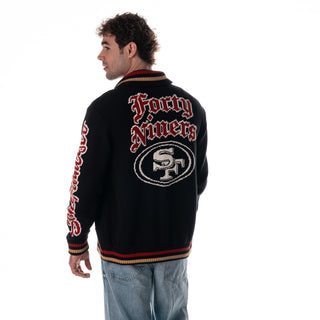 San Francisco 49ers Unisex Jacquard Zip Front Sweater - Black-Jacquard Sweater-thewildcollective
