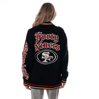San Francisco 49ers Unisex Jacquard Zip Front Sweater - Black-Jacquard Sweater-thewildcollective