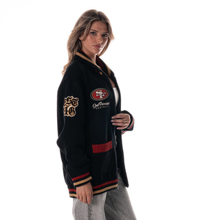 San Francisco 49ers Unisex Jacquard Zip Front Sweater - Black-Jacquard Sweater-thewildcollective