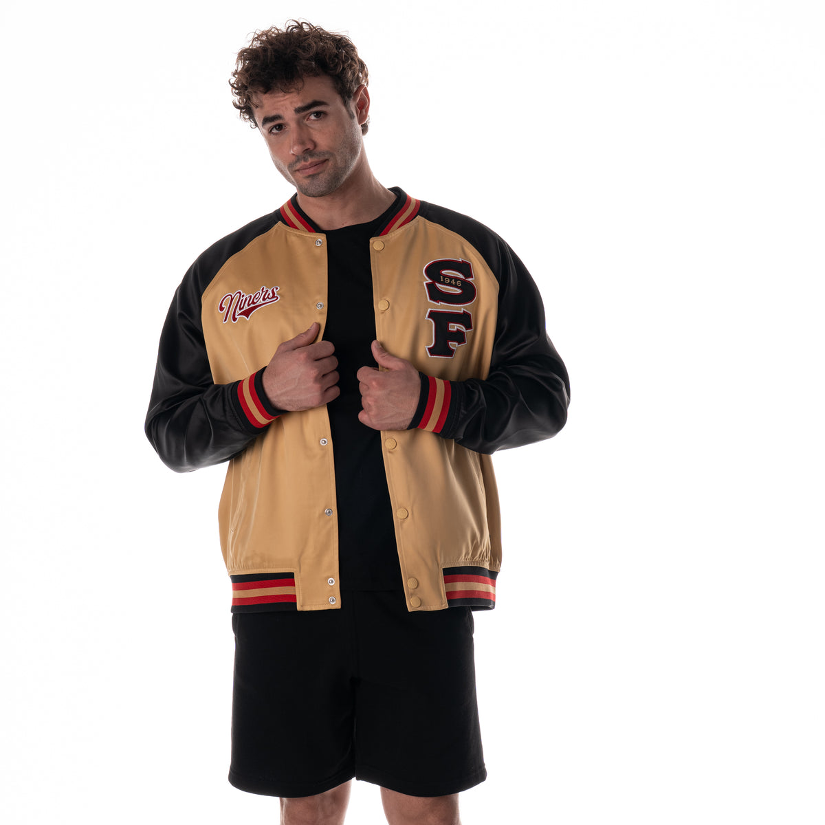 San Francisco 49ers Unisex Satin Raglan Bomber - Gold