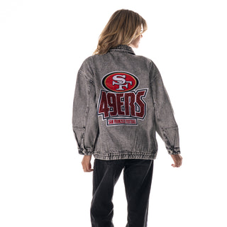 San Francisco 49ers Women's Denim Jacket - Grey Denim-Denim Jacket-thewildcollective