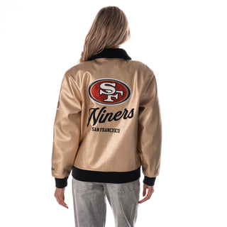 San Francisco 49ers Women's Metallic Bomber - Gold-Bomber Jacket-thewildcollective