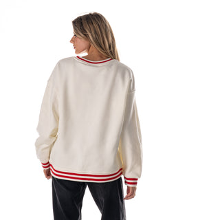 San Francisco 49ers Women's Oversized Vintage Crew Fleece - Vintage White-Crew Fleece-thewildcollective