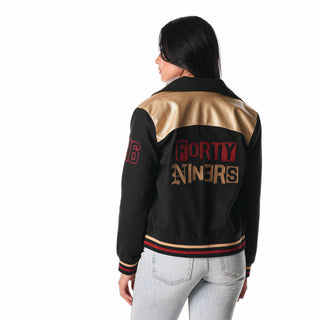 San Francisco 49ers Women's Suede Bomber Jacket - Black-Suede Jacket-thewildcollective