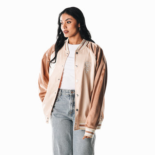 San Francisco Giants Women's Satin Raglan Bomber - Cream-Bomber Jacket-thewildcollective