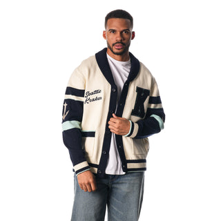 Seattle Kraken Jacquard Button Up Sweater - Cream-Jacquard Sweater-thewildcollective
