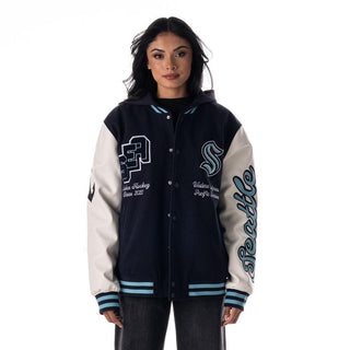 Seattle Kraken Unisex Hooded Varsity Jacket - Navy-Varsity Jacket-thewildcollective