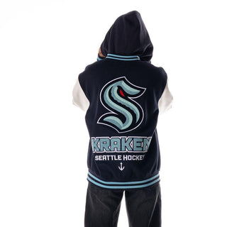 Seattle Kraken Unisex Hooded Varsity Jacket - Navy-Varsity Jacket-thewildcollective