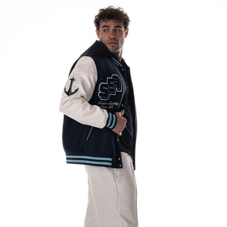 Seattle Kraken Unisex Hooded Varsity Jacket - Navy-Varsity Jacket-thewildcollective