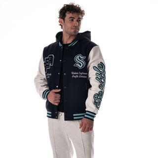 Seattle Kraken Unisex Hooded Varsity Jacket - Navy-Varsity Jacket-thewildcollective