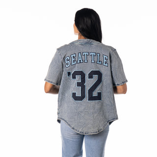 Seattle Kraken Women's Button Up Shirt - Denim-Denim Shirt-thewildcollective