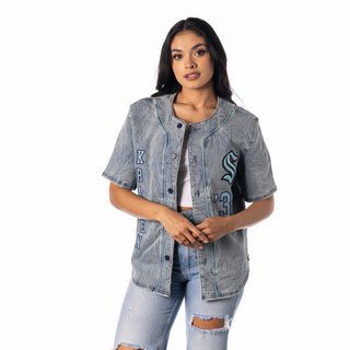 Seattle Kraken Women's Button Up Shirt - Denim-Denim Shirt-thewildcollective