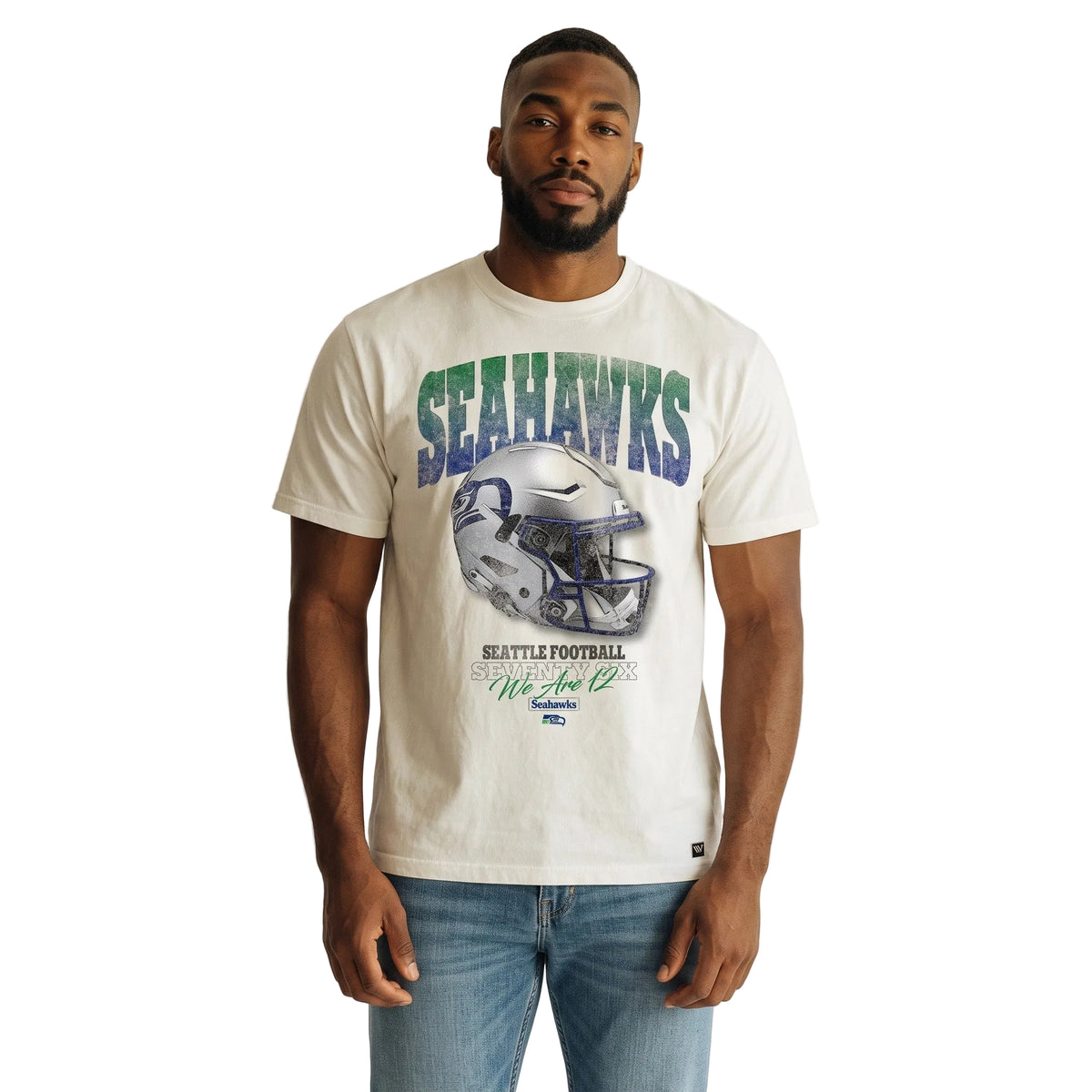 Seattle Seahawks Unisex Helmet Band Tee - Vintage White