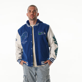 Seattle Seahawks Unisex Varsity Hooded Jacket - Royal-Varsity Jacket-thewildcollective