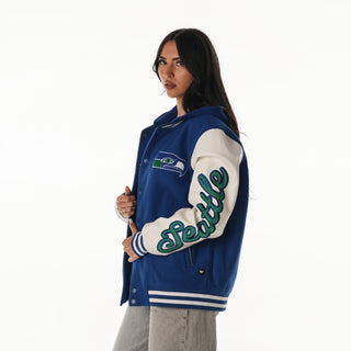 Seattle Seahawks Unisex Varsity Hooded Jacket - Royal-Varsity Jacket-thewildcollective