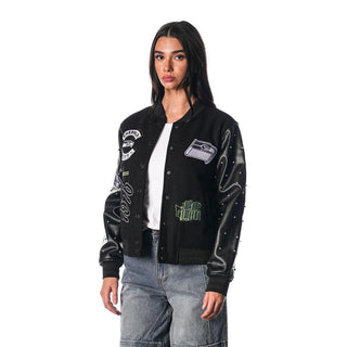 Seattle Seahawks Women's Varsity Sparkle Jacket - Black-Varsity Jacket-thewildcollective