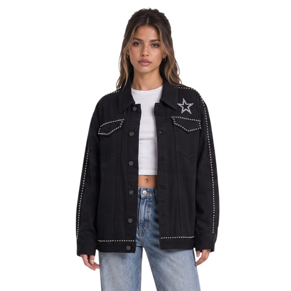 Dallas Cowboys Denim Studded Jacket - Black
