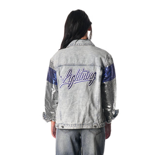 Tampa Bay Lightning Denim Jacket w/ Sequin Sleeves - Blue-Jacket-thewildcollective