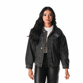 Tennessee Titans Women's Denim Sequin Fringe Jacket - Denim-Denim Jacket-thewildcollective