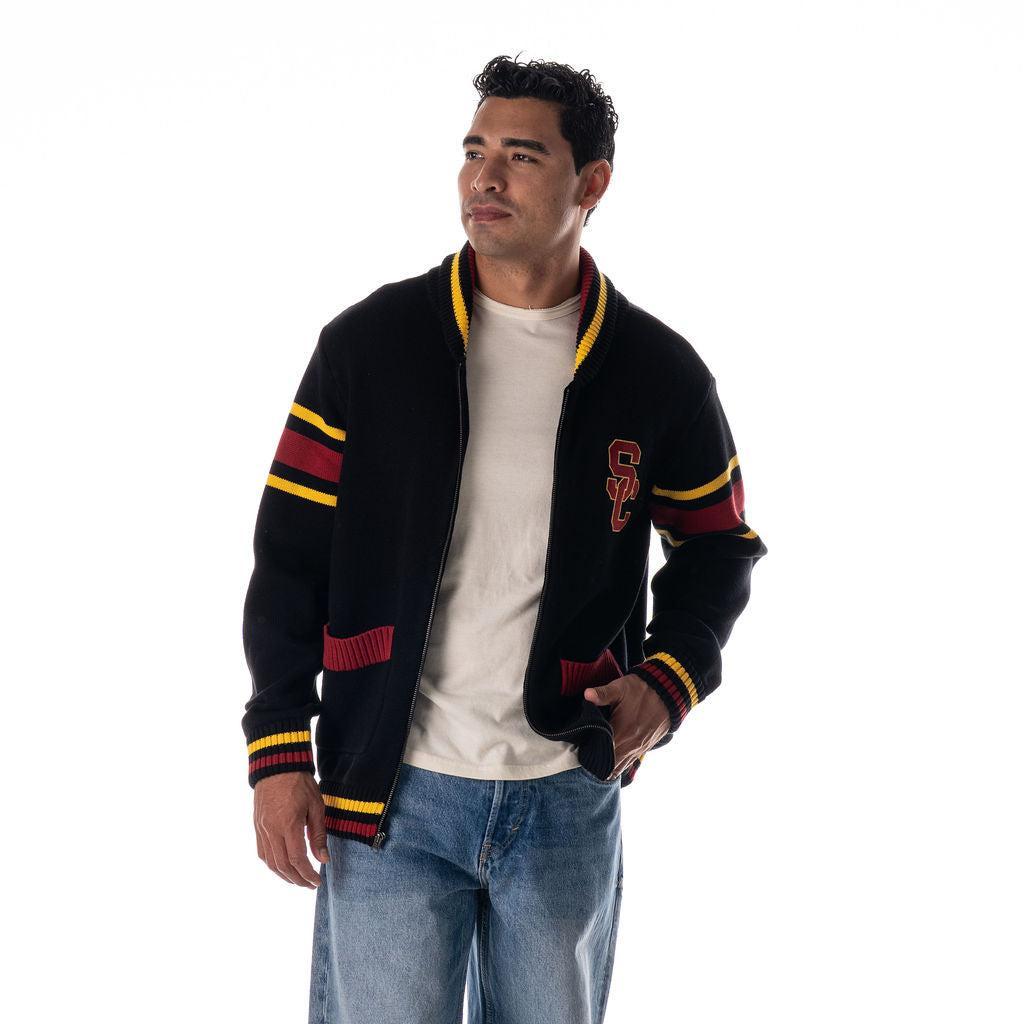 USC Unisex Jacquard Zip Front Sweater – Black