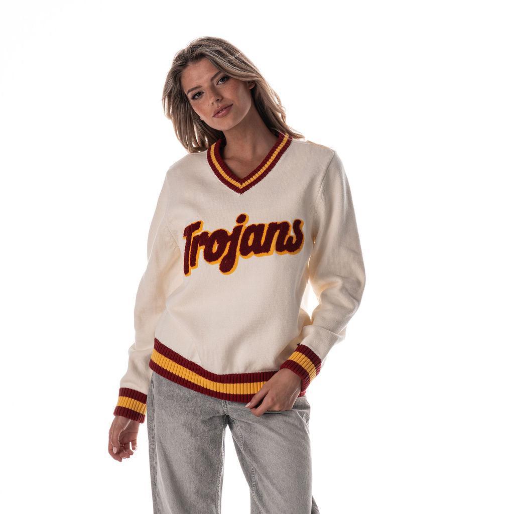 USC Women’s Jacquard V-Neck Sweater – Cream