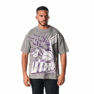 Utah Jazz Streetwear Flames Tee - Grey-T-SHIRT-thewildcollective