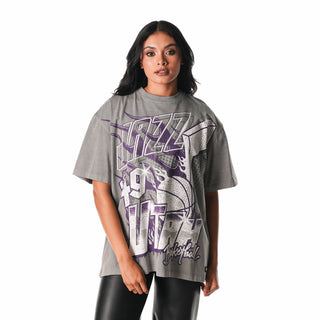 Utah Jazz Streetwear Flames Tee - Grey-T-SHIRT-thewildcollective