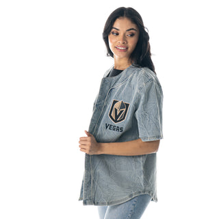Vegas Golden Knights Blue Denim Button Up Shirt-Denim Shirt-thewildcollective