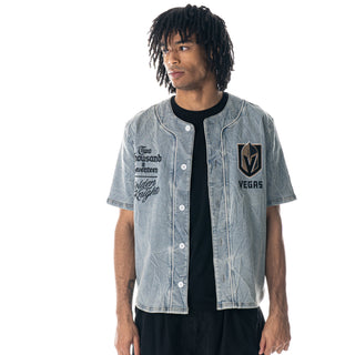 Vegas Golden Knights Blue Denim Button Up Shirt-Denim Shirt-thewildcollective