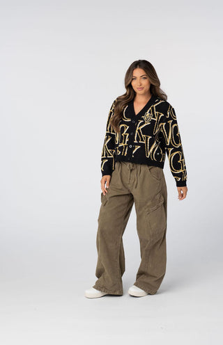 Vegas Golden Knights Women's All Over Jacquard Cropped Cardigan - Multi-Jacquard Sweater-thewildcollective