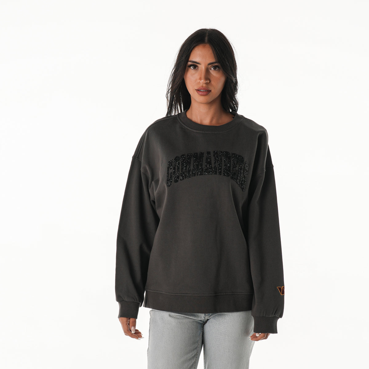 Washington Commanders Women's Crystal Rock Crew Neck Fleece - Charcoal