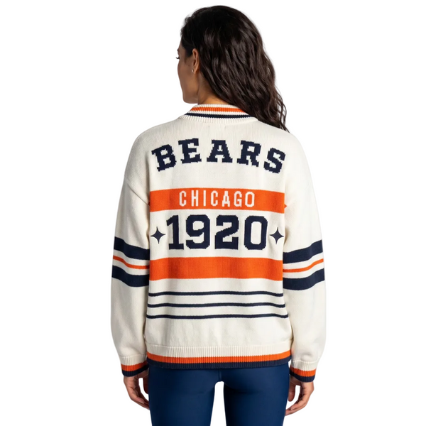 Chicago Bears Women's Jacquard Zip Front Sweater - Cream