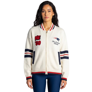 New England Patriots Women's Jacquard Zip Front Sweater - Cream